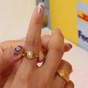 Textured Hollow Ring with Pearl in Gold-Tone Stainless Steel - Image 4