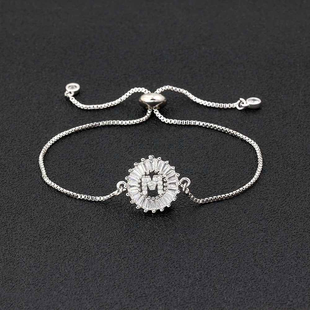 A-Z Initial Copper Cubic Zircon Letter Charm Bracelets Adjustable Chain For Women Lovers Jewelry Gift - Image 1