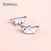 Origami Paper Airplane Paper Boat Enamel White Handcraft Lover Brooch Metal Badge Pin Cute Kids Costume Jewelry Gift - Image 1
