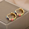 Pink Enamel Heart Hoop Earrings For Women Vintage Gold Plated Stainless Steel Earrings Jewelry - Image 4