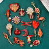 Vintage Palace Plant Flower Baroque Brooch Red Enamel Pearl Brooch Pin Woman Party Accessories - Image 1