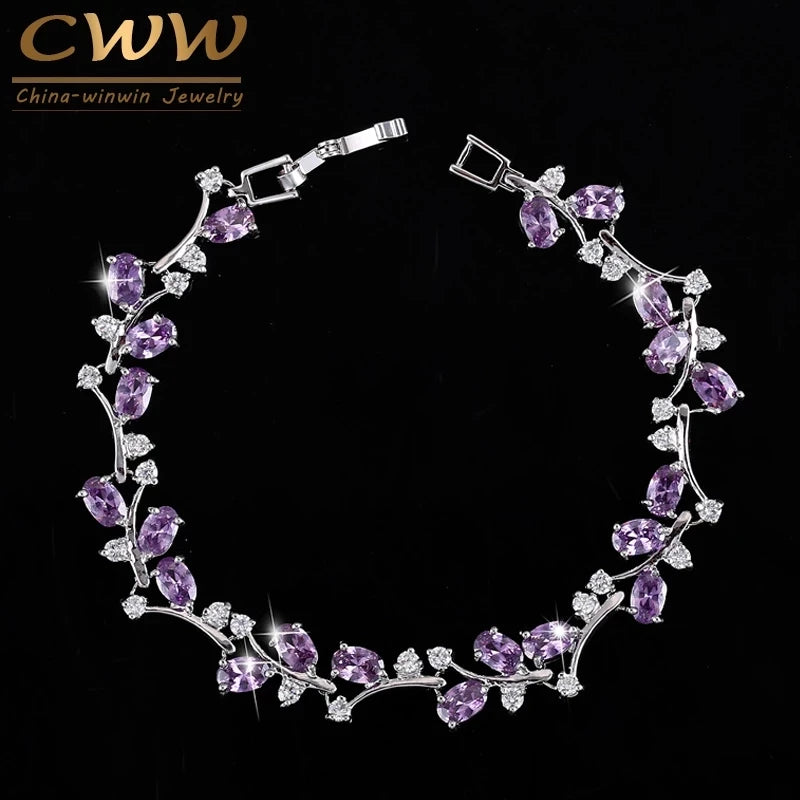 6 Colors Options White Gold Color Handmade Austrian Crystal Rhinestone Purple Stones Bracelets Bangle for Women - Image 1