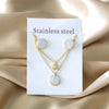 Round Zircon Muddy Double Layer Chain Necklace Earrings Set Gold Silver Color Pendant Jewelry Set For Women - Image 3
