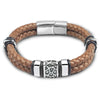 Brown 316L Stainless Steel Irregularly Cracked Man Bracelet Braided Leather Men's Jewelry Items - Image 7