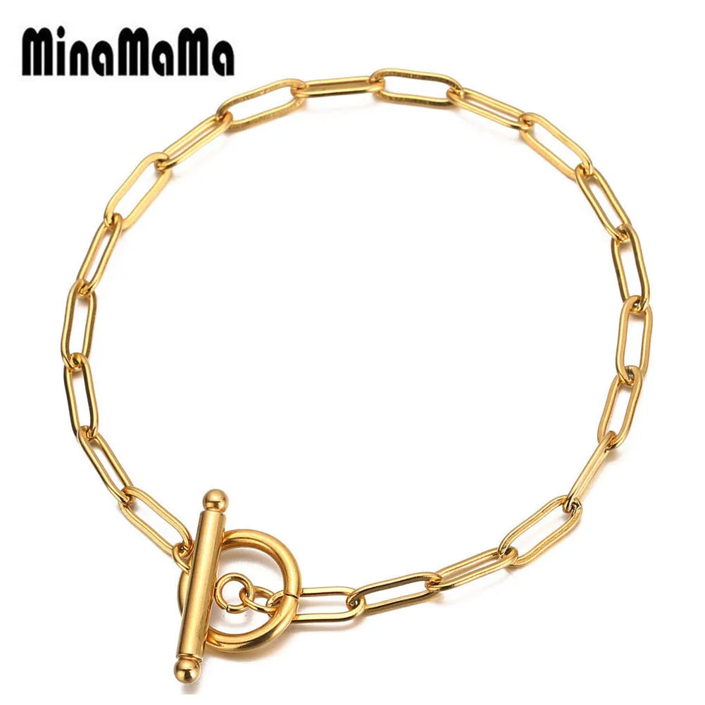 Stainless Steel Paperclip Chain Toggle Bracelet for Women Hip Hop Bracelet Jewelry Gifts - Image 1
