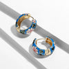 Enamel Flower Huggie Hoop Earrings for Women Vintage Boho Circle Small Earrings Statement Jewelry Gifts - Image 1