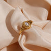 Textured Hollow Ring with Pearl in Gold-Tone Stainless Steel - Image 2