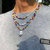 Boho Asymmetry Colorful Beads With White Imitation Pearl Choker Necklaces for Men Summer Rainbow Letter Necklace Jewelry - Image 1
