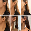 1PC Imitation Pearl Sequins Long Tassel Earrings Kpop Arc Ear Hanging Fake Cartilage Clip Earrings Jewelry Accessory - Image 1