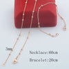 3mm Double Bead Round Link Chain Bracelet Necklace Rose Gold Color Set Jewelry - Image 10