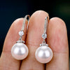 Elegant Round Imitation Pearl Dangle Earrings Dazzling CZ Women Engagement Wedding Graceful Accessories Earrings - Image 2