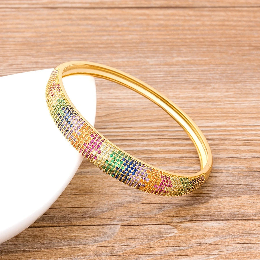 12 Styles Colorful Bangle Copper Zircon Cuff Bracelets For Women Charm Party Wedding Birthday Jewelry - Image 1