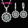 Wedding Jewelry Set Women Silver Color Crystal Pendant Necklace Hoop Earring Big - Image 9