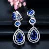 BeaQueen Dark Blue Cubic Zirconia Long Water Drop Statement Clip On Earrings Without Piercing for Women Ear Clips Jewelry - Image 8