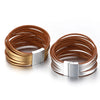 Simple Gold Silver Color Leather Bracelets For Women Boho Multilayer Strips Wide Wrap Bracelet Jewelry - Image 5