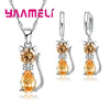Silver Color Jewelry Sets for Woman Girls Shining Austrian Crystal Cute Cat Pendant Necklace Huggie Earring - Image 8