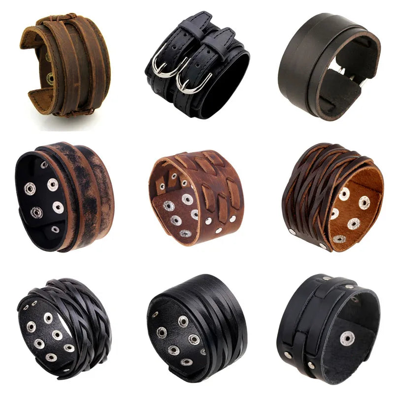 Vintage Punk Retro Multilayer Leather Bracelet Male Braided Handmade Rope Wrap Bracelets Bangles for Men - Image 1