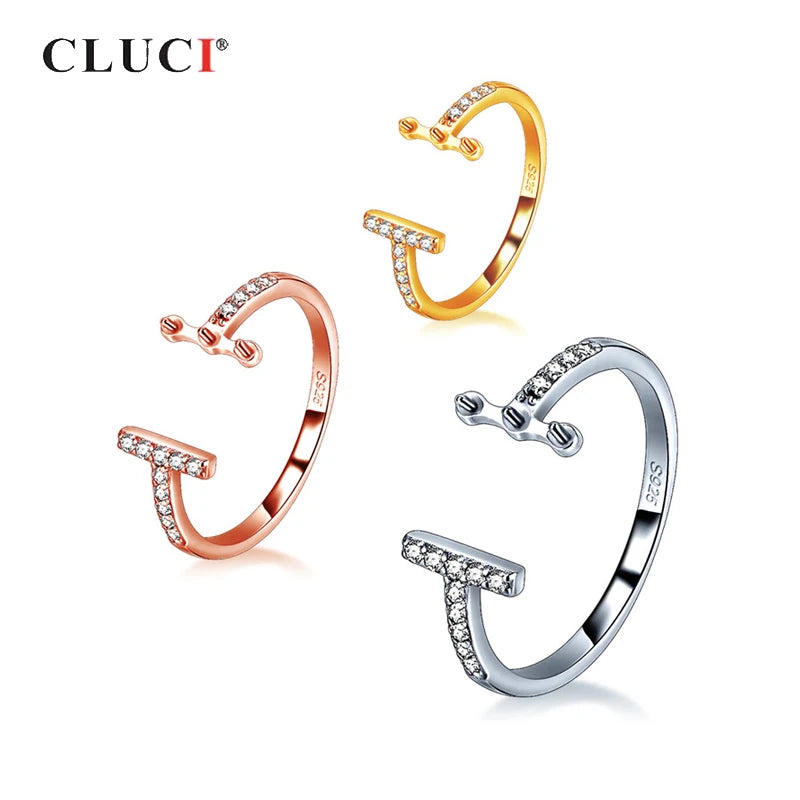 Silver Adjustable Zircon Open Rings for Women Silver Pearl Ring Mounting Gift Jewelry - Image 1