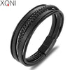 Xqni Men Jewelry Black Color Leather Bracelet Multi-layer Design Charm Cuff Bangle For Handsome Boy Gift - Image 1