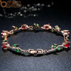 Rose Gold Color Leaf Chain Link Bracelet with Red Green Zircon for Mother Gifts Jewelry - Image 5