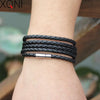 Xqni black retro Wrap Long leather bracelet men bangles sproty Chain link male charm bracelet with 5 laps - Image 3