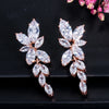Marquise Cut Cluster Flower Zirconia Crystal Dangle Drop Earrings Shiny Leaf Bridal Wedding Jewelry for Women - Image 2