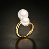 Meaeguet Gold-Color Simulated Pearl Rings For Woman Accent Bypass Open Stainless Steel Party Jewelry - Image 3