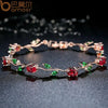 Rose Gold Color Leaf Chain Link Bracelet with Red Green Zircon for Mother Gifts Jewelry - Image 4