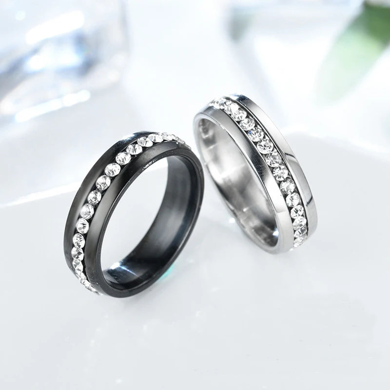 Classic Stainless Steel Inlaid Shiny CZ Simple Style Women Ring - Image 1