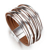 Simple Gold Silver Color Leather Bracelets For Women Boho Multilayer Strips Wide Wrap Bracelet Jewelry - Image 1