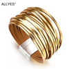 Simple Gold Silver Color Leather Bracelets For Women Boho Multilayer Strips Wide Wrap Bracelet Jewelry - Image 2