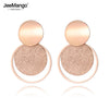 Stainless Steel Jewelry Rose Gold Color Frosted Sheet Circle Curved Disc Stud Earrings For Women Christmas Gift - Image 1
