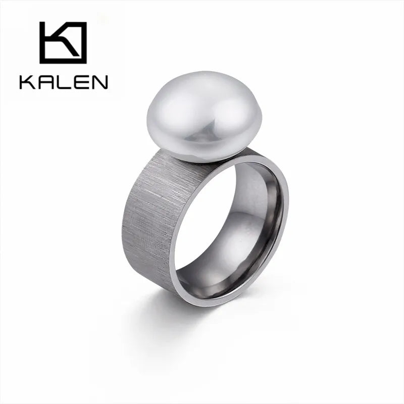 Kalen Stainless Steel Rings For Women Jewelry Gold Color Black Romantic Imitation Pearl Charm Finger Rings - Image 1