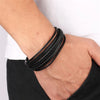 Xqni Men Jewelry Black Color Leather Bracelet Multi-layer Design Charm Cuff Bangle For Handsome Boy Gift - Image 2