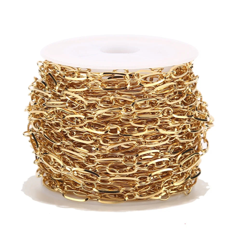 1 Meter 4mm width Stainless Steel Gold Tone Circle Rolo Link Chain for Women Necklace Making - Image 1