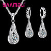 Water Drop CZ Silver Plated Jewelry Set For Women Pendant Necklace Hoop Earrings Wedding Party Ceremoey Anel - Image 1