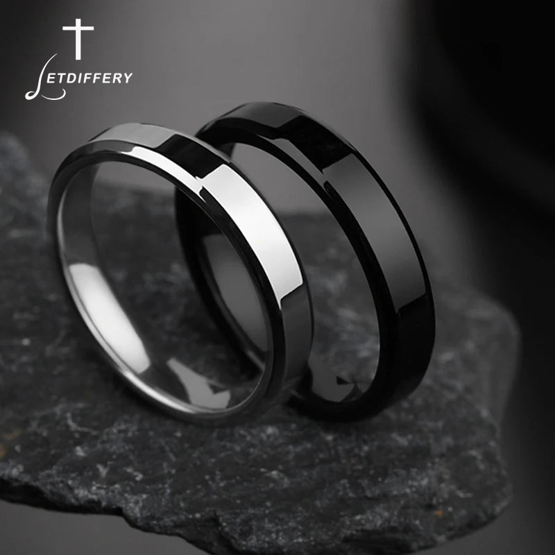 4mm Simple Smooth Women Rings Black Stainless Steel Men Rings Birthday Gifts - Image 1