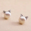 Creative Simple Craft Cute Animal Silver Jewelry Small Cat Hollow Pierced Pearl Female Earrings - Image 2