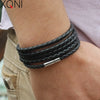 Xqni black retro Wrap Long leather bracelet men bangles sproty Chain link male charm bracelet with 5 laps - Image 1