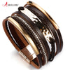 Metal Bar Charm Leather Bracelets For Women Men Boho Braided Rope Wide Multilayer Wrap Bracelet Female Jewelry - Image 2