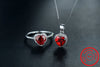 Modian Genuine Solid 925 Sterling Silver Hearts Sets Jewelry Red Ring Necklace Wedding Crystal Pendant Chain For Women
