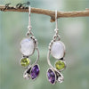 Junxin Antique Style Geometry Moonstone Drop Earrings For Women Boho Round Red Blue Opal Earrings Female Zircon Wedding Jewelry - Image 4