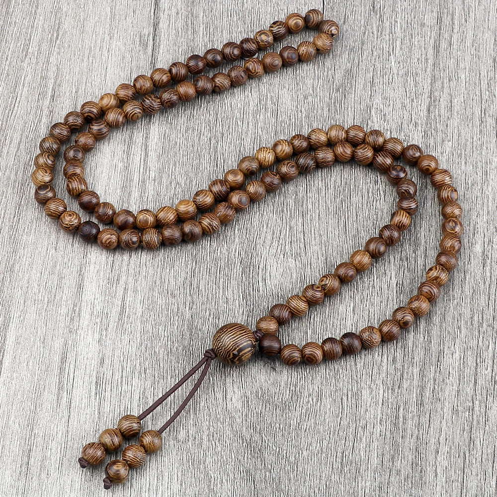 Vintage 108 Wooden Beads Bracelets 6mm Women Men Elastic Beaded Long Necklace Buddhist Prayer Yoga Jewelry Handmade Gift - Image 1