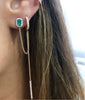 double piercing silver color rose gold clear green rectangle cubic zirconia long chain tassel earring - Image 1