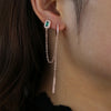 double piercing silver color rose gold clear green rectangle cubic zirconia long chain tassel earring - Image 5