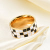 Classic Enamel Black White Checkerboard Grid Y2K Jewelry Chunky Rings For Women Stainless Steel Gemetric Dome Rings Accessories - Image 6