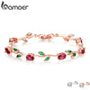 Rose Gold Color Leaf Chain Link Bracelet with Red Green Zircon for Mother Gifts Jewelry - Image 1