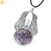 Csja Amethysts Stone Pendant Women Angel Wings Necklaces Flower of Life Necklace Wrapped Crystal Angel Caller - Image 12