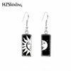 Sun and Moon Rectangular Earring Day and Night Art Fish Hook Earrings Glass Cabochon Handmade Jewelry - Image 2