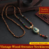 Vintage Handmade Necklace Nepal Buddhist Mala Wood Beads Pendant Necklace Ethnic Fish Horn Long Statement Men Women's Jewelry - Image 2